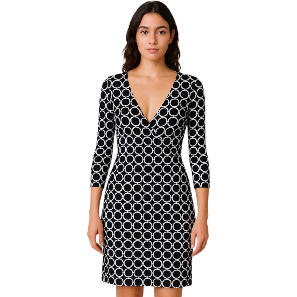 White House|Black Market Chain Link Geo Print Dress Sz 4 Faux Wrap Corpcore